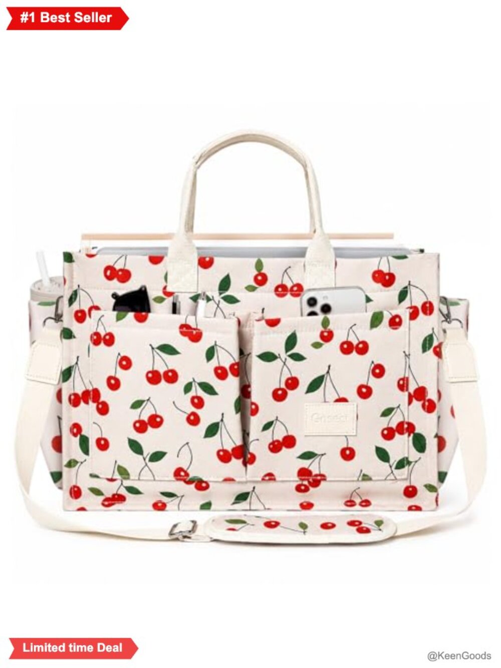 Canvas Multi-Pocket Tote Bag Convertible Laptop Work Bag for Nurses Teachers